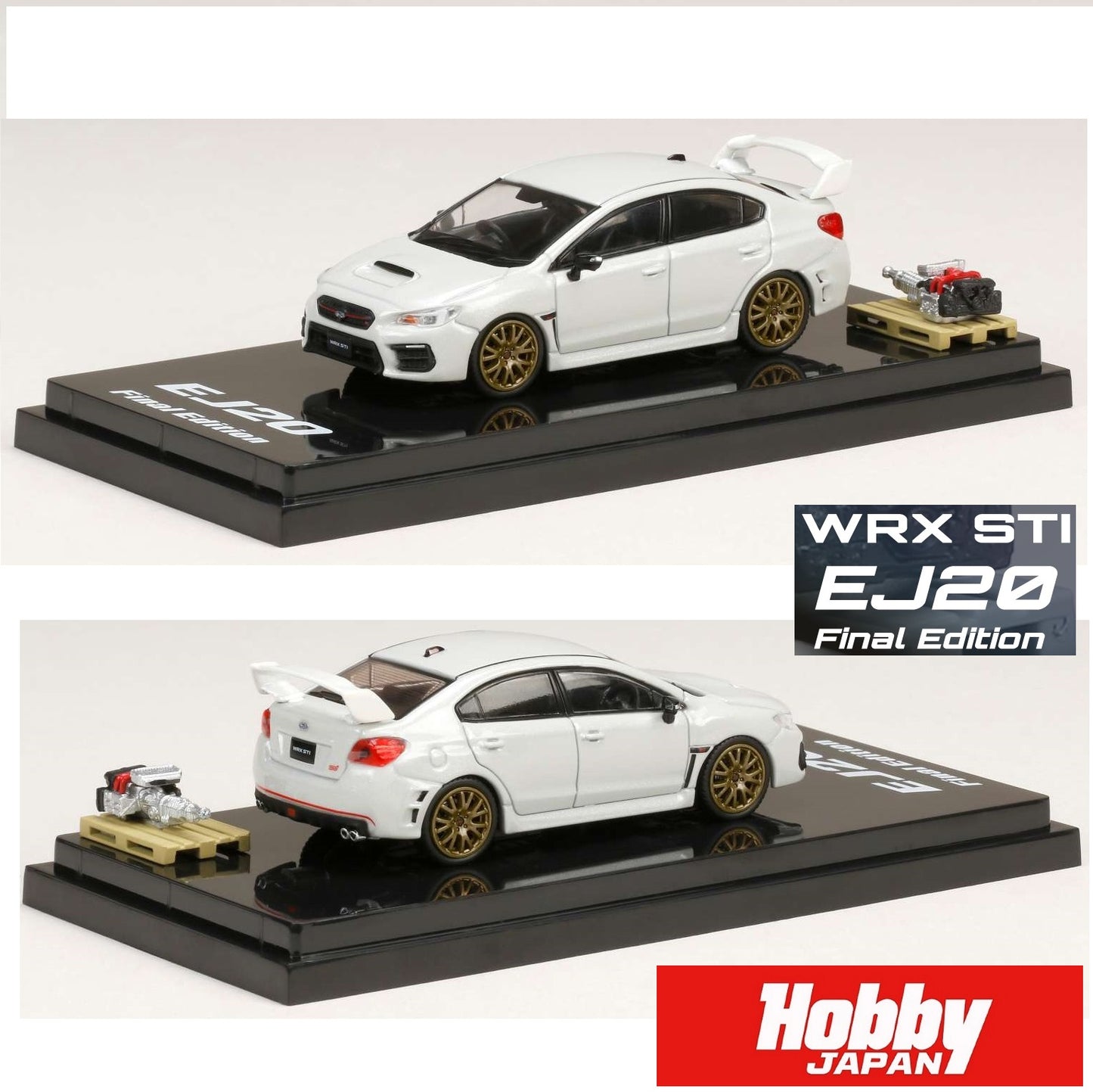 HOBBY JAPAN 1/64 SUBARU WRX STI EJ20 FINAL EDITION FULL PACAKGE with Engine Display model White HJ642021FW