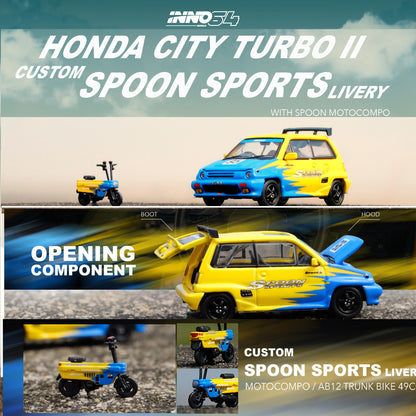 INNO64 1/64 HONDA CITY TURBO II "SPOON SPORTS" Custom Livery  With MOTOCOMPO IN64-CITYII-SP