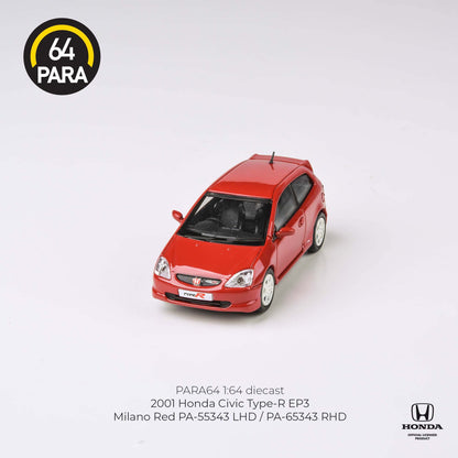 PARA64 1/64 Honda 2001 Civic Type R EP3 Milano Red LHD PA-55343