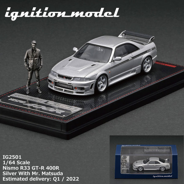 Ignition Model 1/64 Nismo R33 GT-R 400R Silver With Mr. Matsuda IG2501