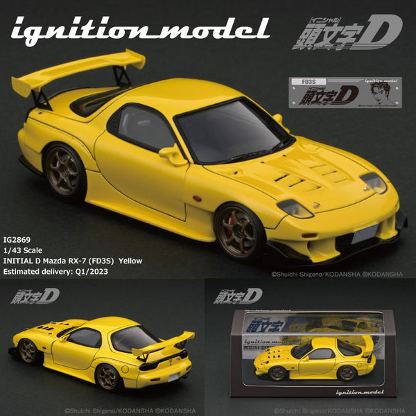 PREORDER Ignition Model 1/43 INITIAL D Mazda RX-7  (FD3S) Yellow IG2869 (Approx. Release Date : Q1 2023 subject to manufacturer's final decision)