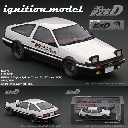 PREORDER Ignition Model 1/43 INITIAL D Toyota Sprinter Trueno 3Dr GT Apex (AE86)  White/Black IG2875 (Approx. Release Date : Q1 2023 subject to manufacturer's final decision)