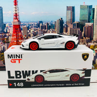 MINI GT 1/64 LB WORKS Lamborghini Huracan Version 1 White w/ Red Stripe LHD MGT00148-L