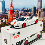 MINI GT 1/64 LB WORKS Lamborghini Huracan Version 1 White w/ Red Stripe LHD MGT00148-L