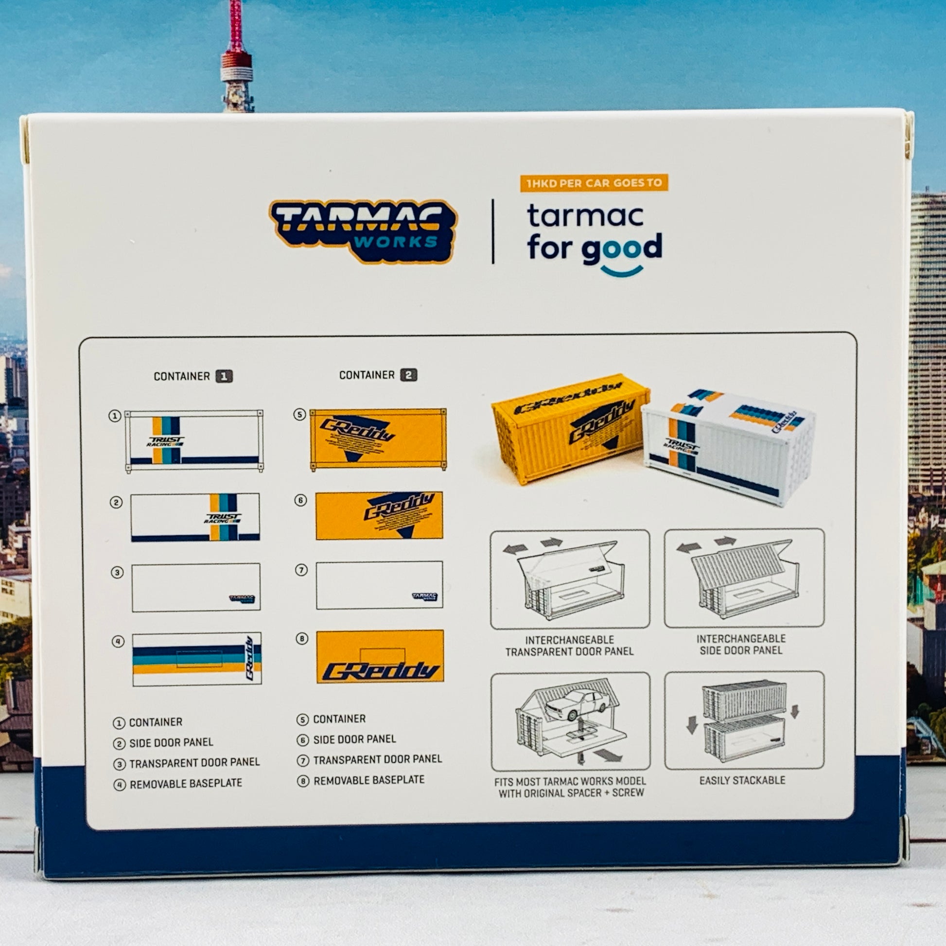 Tarmac Works Accessories 1/64 Container Base Greddy *** Two Containers with clear part included *** T64C-001-GDY