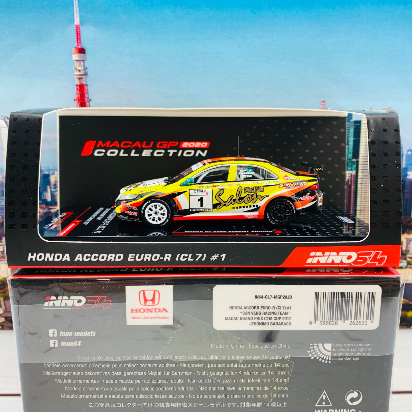 INNO64 MACAU GP 2020 COLLECTION HONDA ACCORD Euro-R (CL7) #1 Macau Grand Prix CTM Cup  2012 J. Badaraco IN64-CL7-MGP20JB
