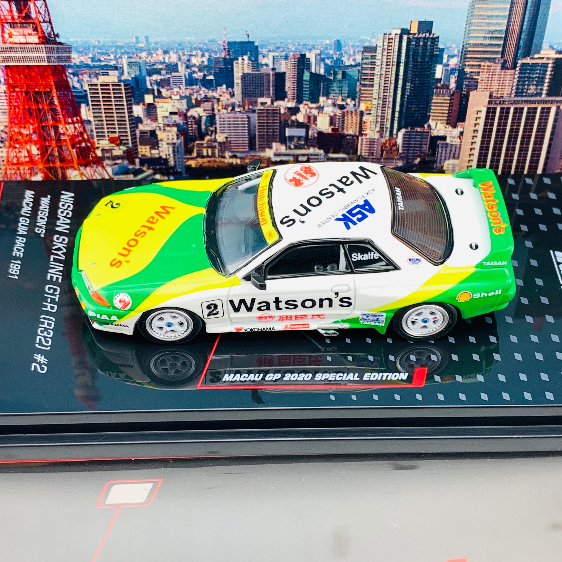 INNO64 MACAU GP 2020 COLLECTION NISSAN SKYLINE GT-R (R32) #2 "WATSON'S" Macau Guia Rce 1991 MARK SKAIFE IN64-R32-MGP20WS