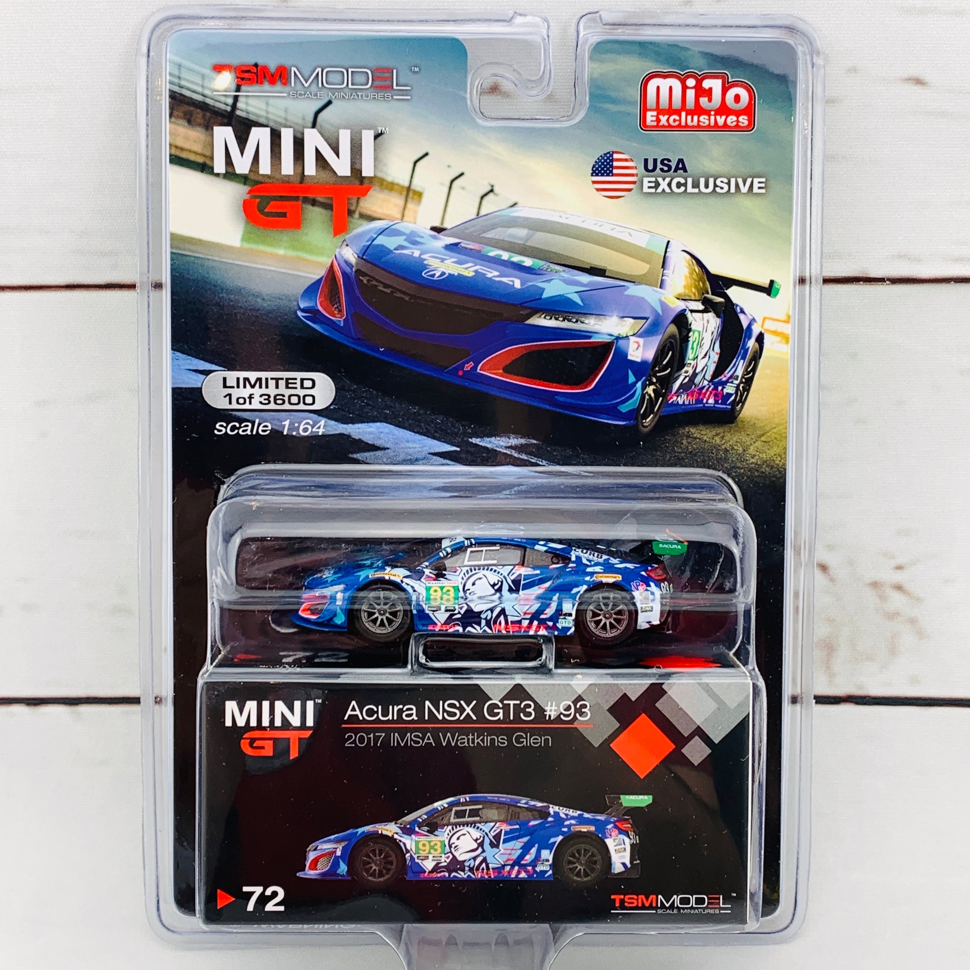 MIJO Exclusives Mini GT 1/64 Acura NSX GT3 #93 2017 IMSA Walkins Glen LHD MGT00072-MJ