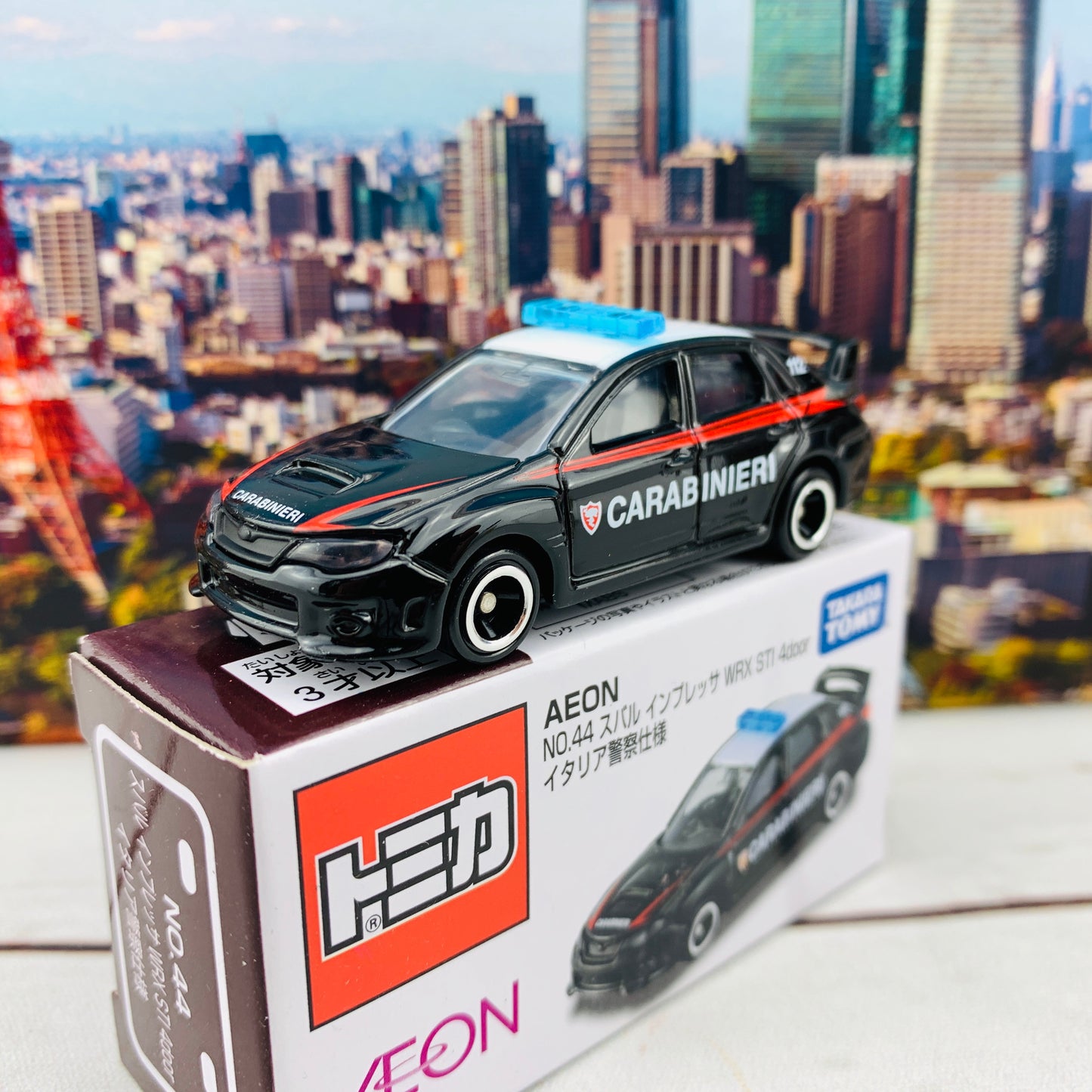 Tomica AEON No. 44 Subaru Impreza WRX STi 4 door Italy Police Car
