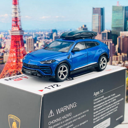 MINI GT 1/64 Lamborghini Urus Blu Eleos w/ Roof Box LHD MGT00172-L 