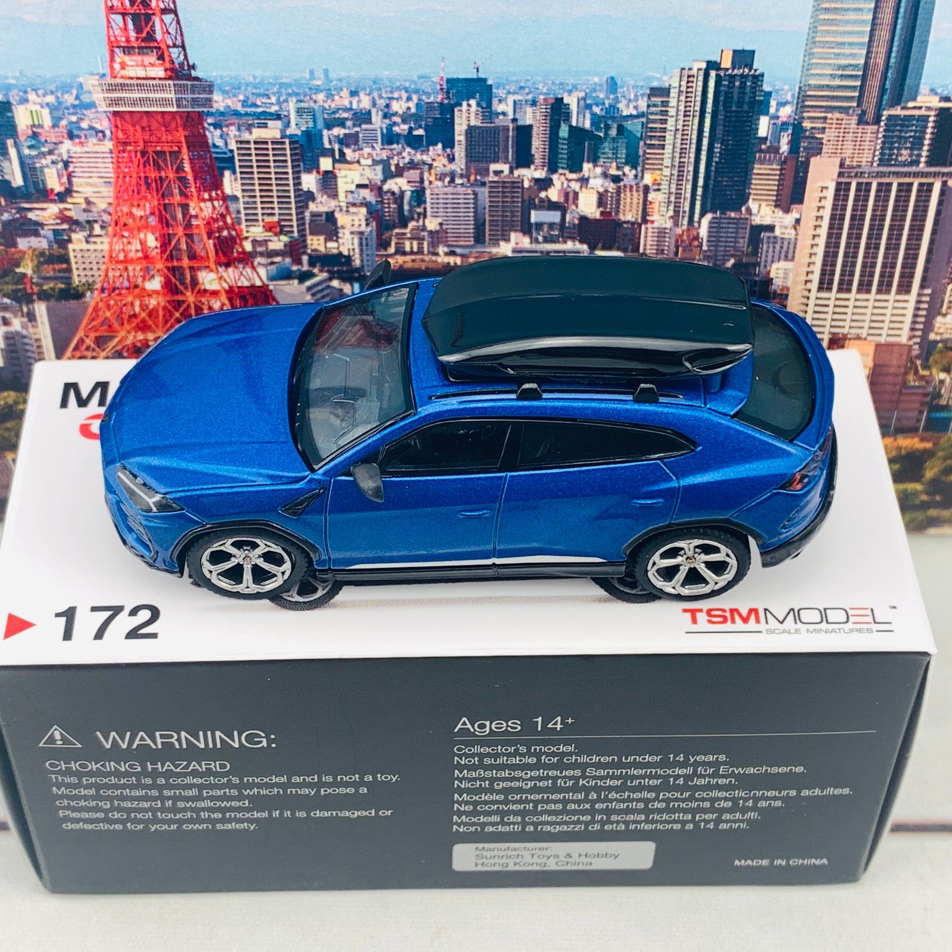 MINI GT 1/64 Lamborghini Urus Blu Eleos w/ Roof Box LHD MGT00172-L 