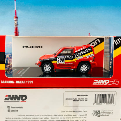 INNO64 1/64 MITSUBISHI PAJERO EVOLUTION #208 "PLATSTATION" Granada - Dakar Rally 1999 2017 IN64-EVOP-PS99 