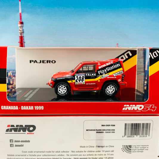 INNO64 1/64 MITSUBISHI PAJERO EVOLUTION #208 "PLATSTATION" Granada - Dakar Rally 1999 2017 IN64-EVOP-PS99 