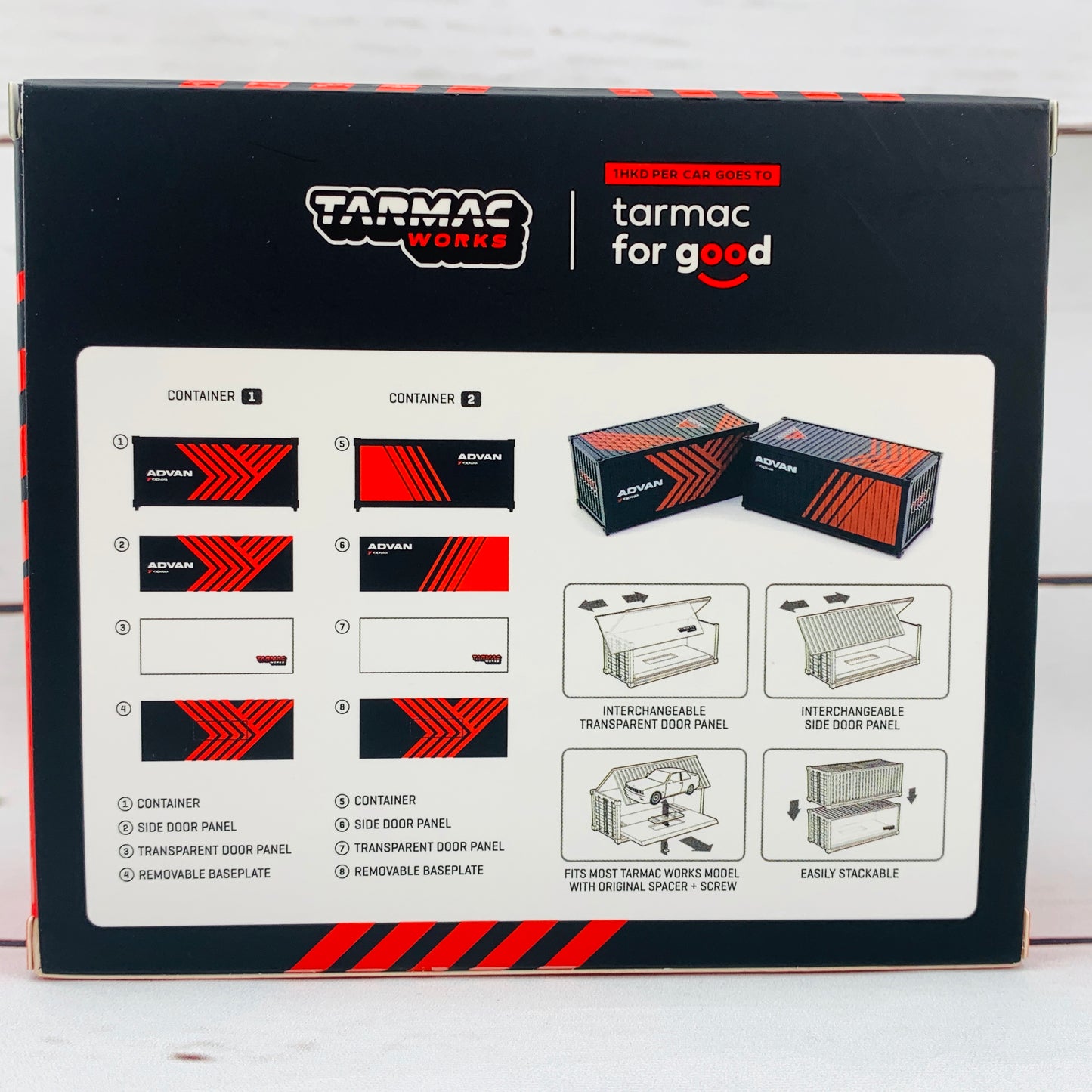 Tokyo Station Exclusive Package - Tarmac Works 1/64 Honda Civic Type R EK9 Super Taikyu 2000 Class 4 Champion #54 T64-010-ADV and Tarmac Works 1/64 Containers Set - ADVAN T64C-001-ADV