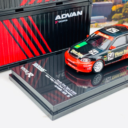Tarmac Works 1/64 Honda Civic Type R EK9 Super Taikyu 2000 Class 4 Champion #54 T64-010-ADV and Tarmac Works 1/64 Containers Set - ADVAN T64C-001-ADV