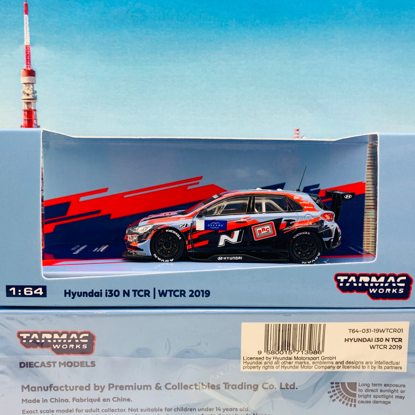 Tarmac Works 1/64 Hobby Collection Hyundai i30N TCR WTCR 2019 with Decal No. 1 Tarquini & No.5 Michelisz *** Limited to 1248pcs *** T64-031-19WTCR01