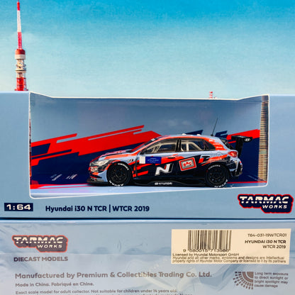 Tarmac Works 1/64 Hobby Collection Hyundai i30N TCR WTCR 2019 with Decal No. 1 Tarquini & No.5 Michelisz *** Limited to 1248pcs *** T64-031-19WTCR01