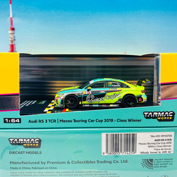 Tarmac Works 1/64 Audi RS 3 TCR Macau Touring Car Cup 2019 - 1950cc Class Winner Filipe de Souza  T64-013-19MGP26