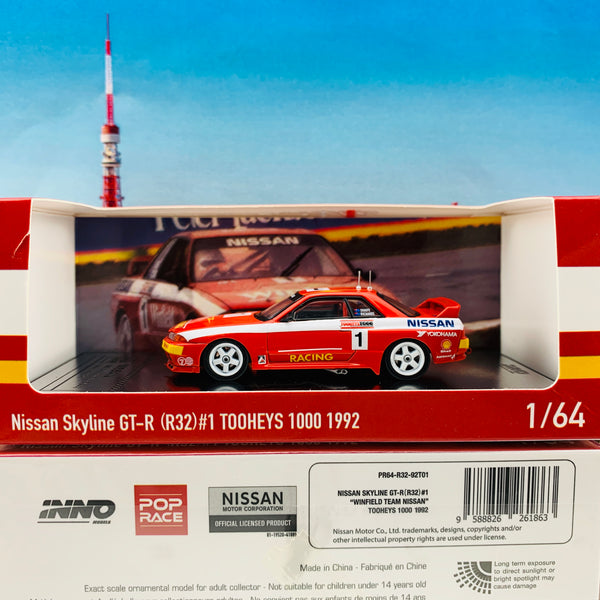 POP RACE x INNO64 1/64 NISSAN SKYLINE GTR R32 #1 Tooheys 1000 1992  (with display case) PR64-R32-92T01