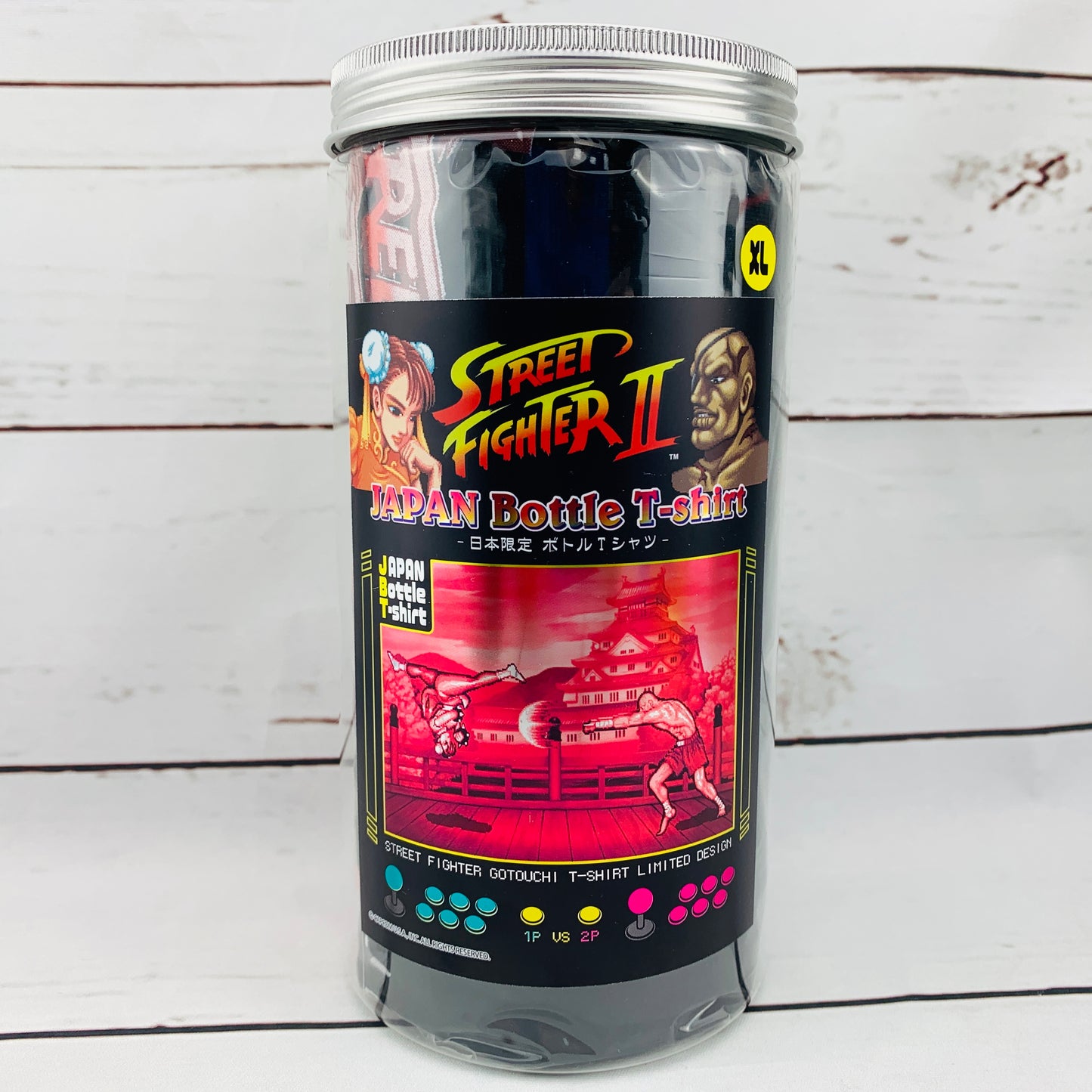 STREET FIGHTER II Japan Bottle T-Shirt (Size XL) Chun-Li vs Sagat (Black) 日本限定 Japan Only BT-03BBXL