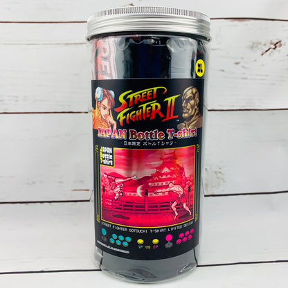 STREET FIGHTER II Japan Bottle T-Shirt (Size XL) Chun-Li vs Sagat (Black) 日本限定 Japan Only BT-03BBXL