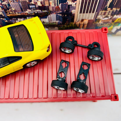 BM Creations JUNIOR 1/64 Nissan Silvia S15 Yellow RHD with Extra Wheels, Lowering Parts and Container Display 64DM64009