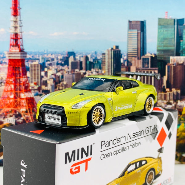 MINI GT 1/64 Pandem Nissan GT-R R35 GT Wing Cosmopolitan Yellow 