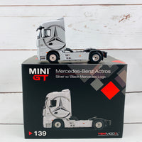 MINI GT 1/64 Mercedes-Benz Actros Silver w/Black Mercedes Logo LHD MGT00139-L