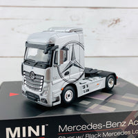 MINI GT 1/64 Mercedes-Benz Actros Silver w/Black Mercedes Logo LHD MGT00139-L