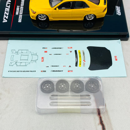 INNO64 1/64 TOYOTA ALTEZZA RS200 YELLOW (Japan Special Model) WITH EXTRA WHEELS AND DECALS IN64-RS200-YL