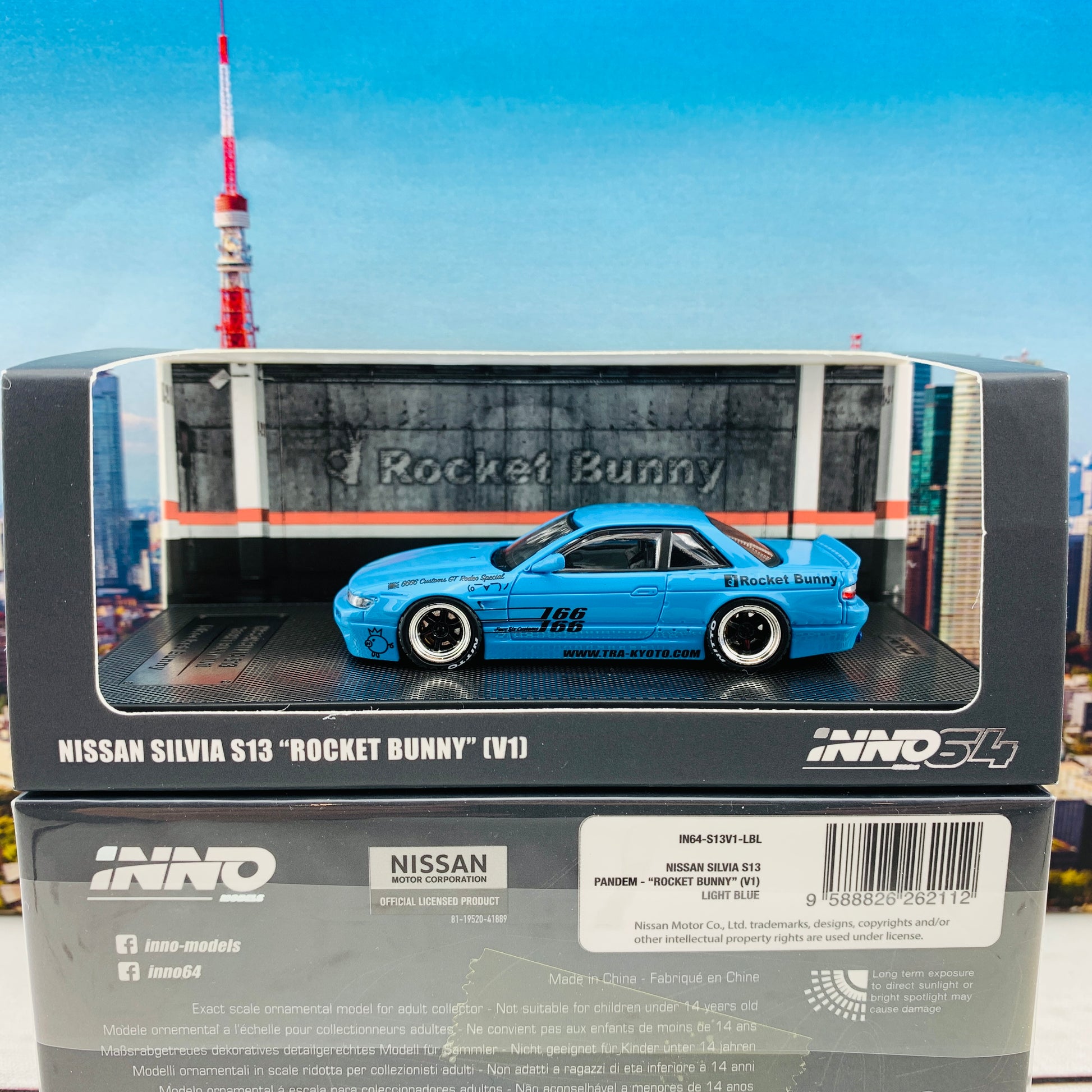 INNO64 1/64 NISSAN SILVIA S13 ROCKET BUNNY V1 Light Blue IN64-S13V1-LBL