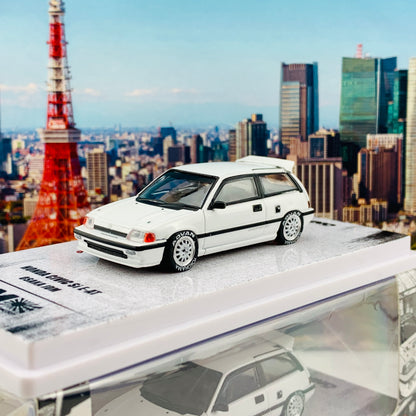 INNO64 1/64 JDM COLLECTION HONDA CIVIC SI E-AT WHITE "OSAKA JDM" with Extra Wheels and Decals IN64-EAT-JDM07