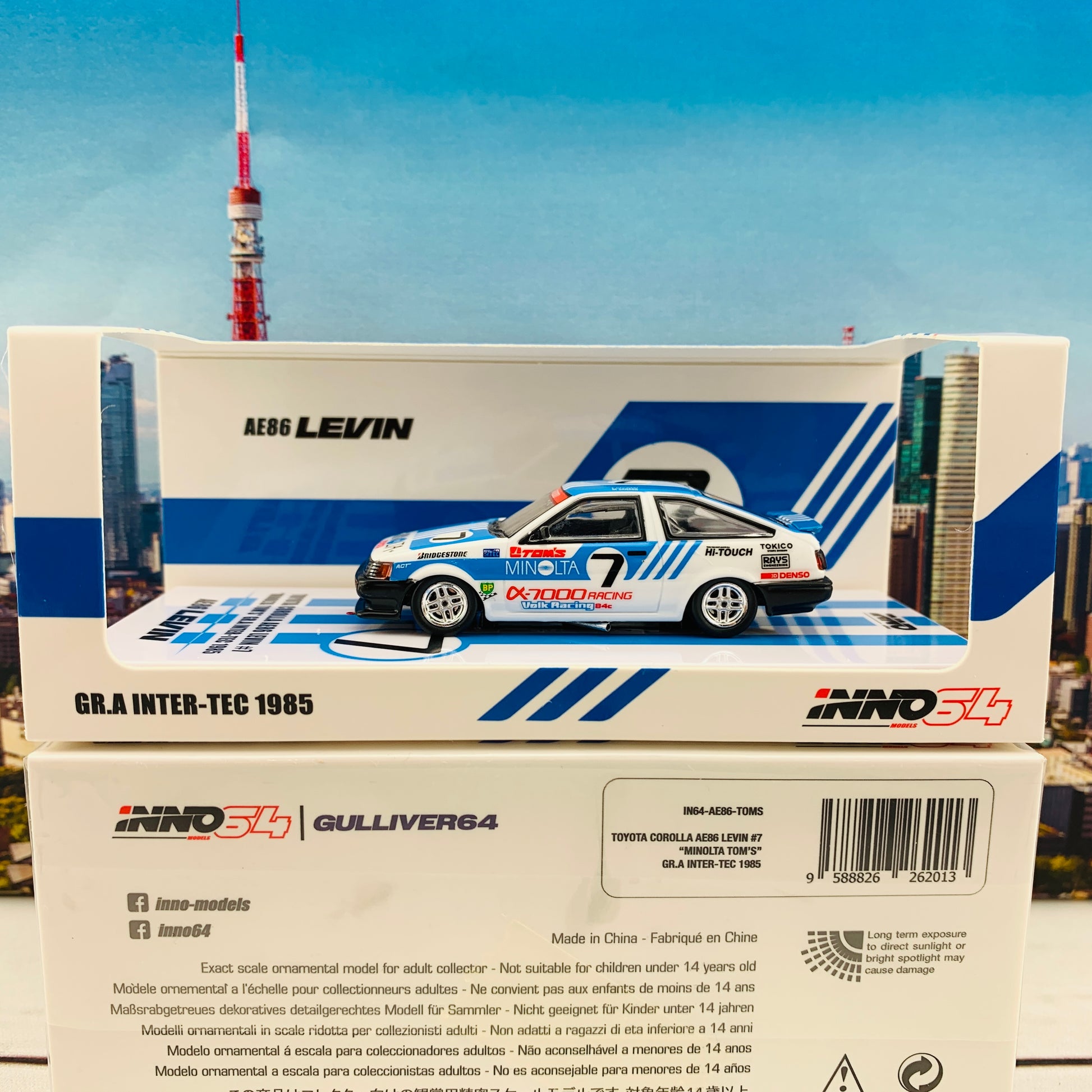 INNO64 1/64 TOYOTA COROLLA Levin AE86 #7 "MINOLTA TOM'S " GR.A INTER-TEC 1985 IN64-AE86-TOMS