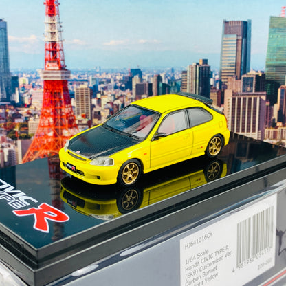 HOBBY JAPAN 1/64 Honda Civic TYPE R EK9 Customized Version Carbon Bonnet SUNLIGHT YELLOW HJ641016CY