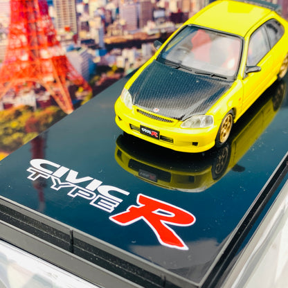 HOBBY JAPAN 1/64 Honda Civic TYPE R EK9 Customized Version Carbon Bonnet SUNLIGHT YELLOW HJ641016CY