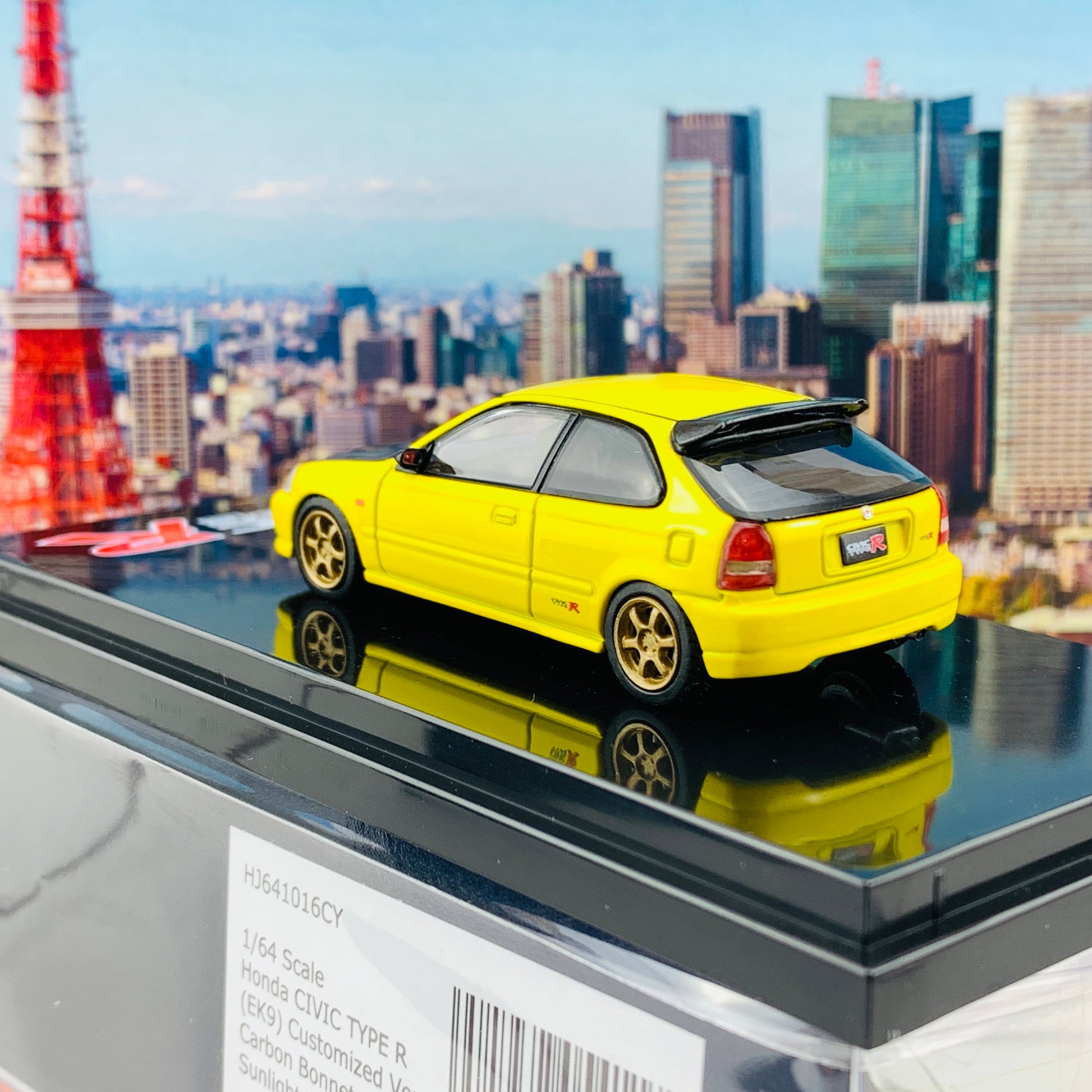 HOBBY JAPAN 1/64 Honda Civic TYPE R EK9 Customized Version Carbon Bonnet SUNLIGHT YELLOW HJ641016CY