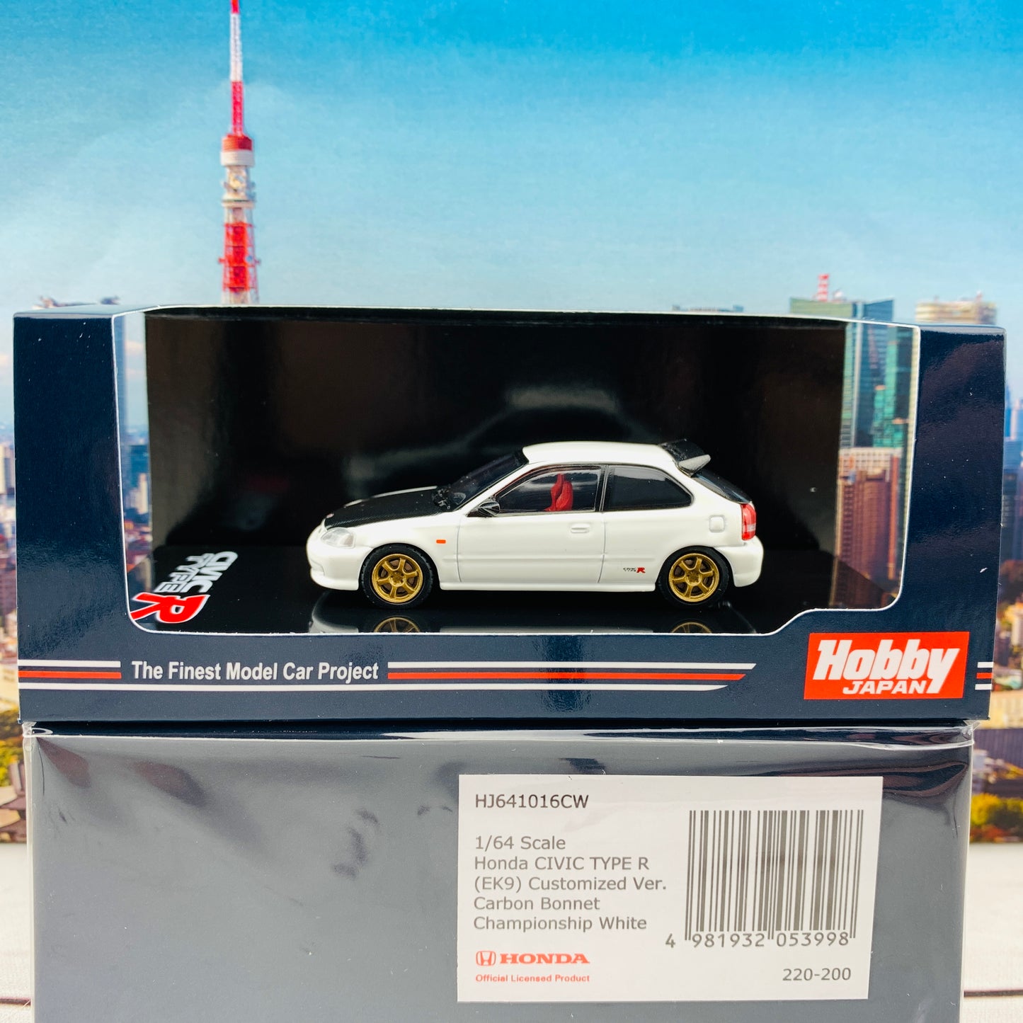 HOBBY JAPAN 1/64 Honda Civic TYPE R EK9 Customized Version Carbon Bonnet CHAMPIONSHIP WHITE HJ641016CW
