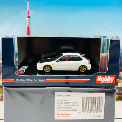 HOBBY JAPAN 1/64 Honda Civic TYPE R EK9 Customized Version Carbon Bonnet CHAMPIONSHIP WHITE HJ641016CW