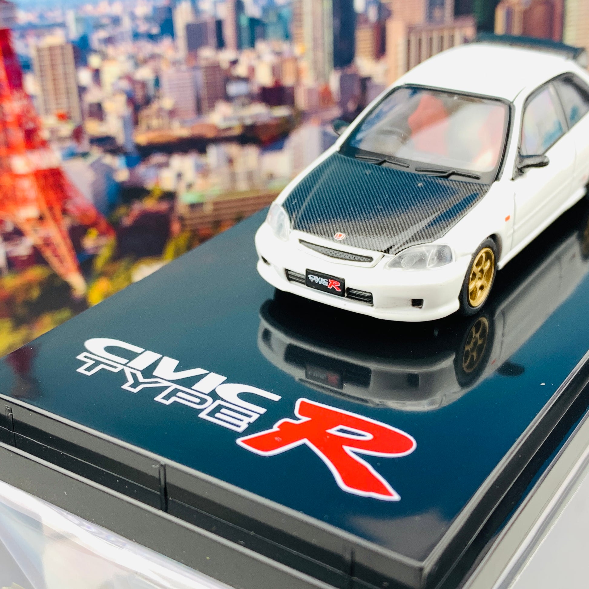 HOBBY JAPAN 1/64 Honda Civic TYPE R EK9 Customized Version Carbon Bonnet CHAMPIONSHIP WHITE HJ641016CW