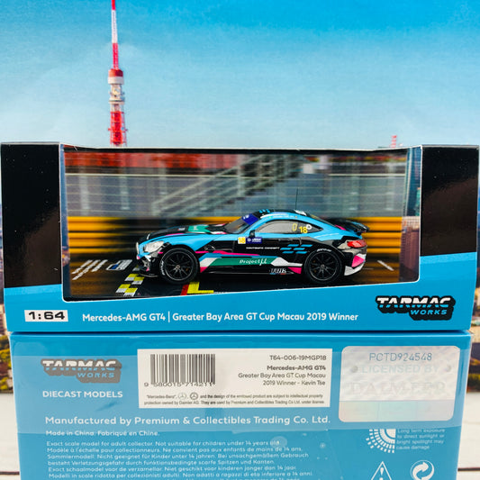 Tarmac Works 1/64 Hobby Collection Mercedes AMG GT4 Greater Bay Area GT Cup Macau 2019 Winner Kevin Tse T64-006-19MGP18 *** Limited to 1248pcs ***