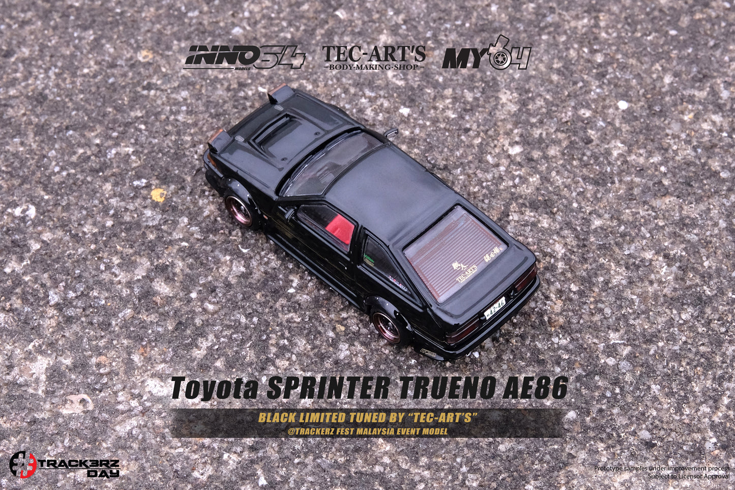 INNO64 1/64 Toyota SPRINTER TRUENO AE86 Black Limited Tuned by "TEC-ART'S" @TRACKERZ FEST MALAYSIA EVENT MODEL