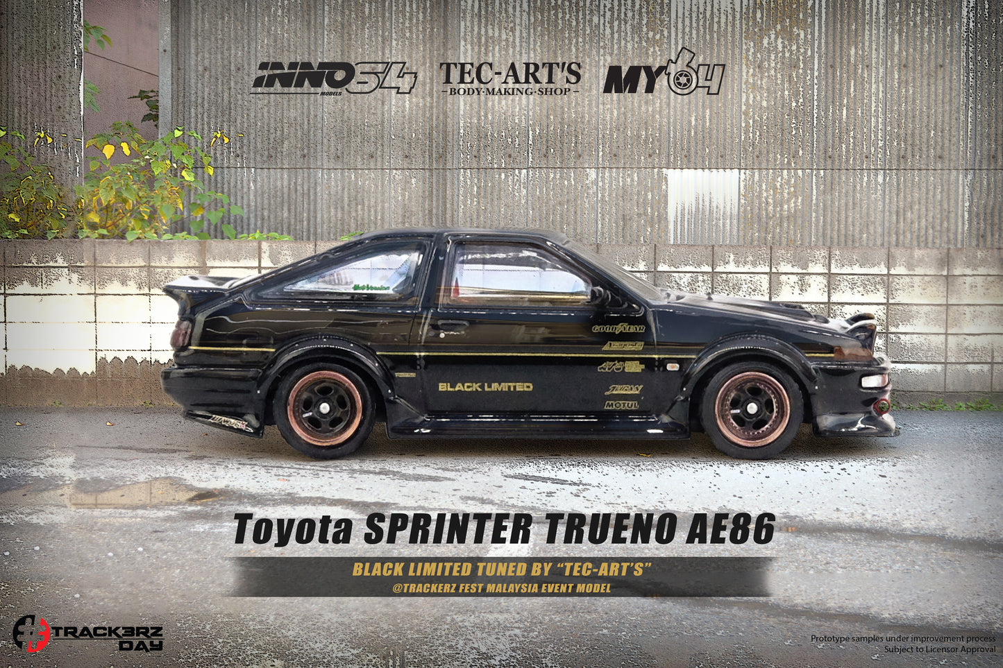 INNO64 1/64 Toyota SPRINTER TRUENO AE86 Black Limited Tuned by "TEC-ART'S" @TRACKERZ FEST MALAYSIA EVENT MODEL