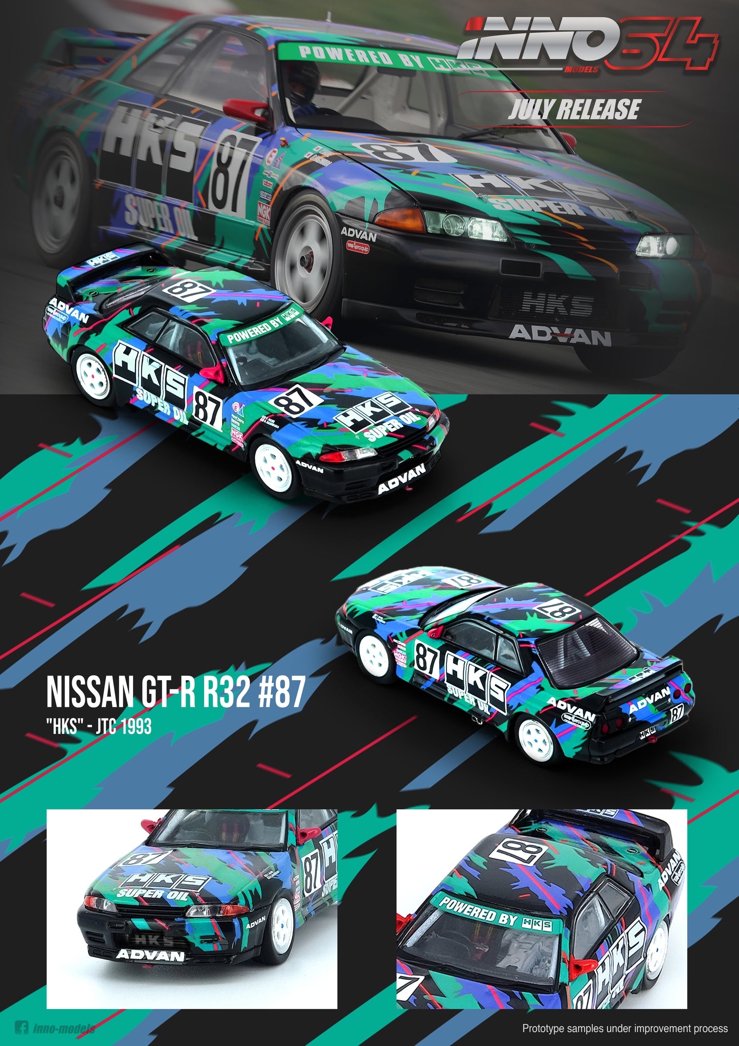 PREORDER INNO64 1/64 NISSAN SKYLINE GTR R32 #87 "HKS" JTC 1993 IN64-R32-HKS93 (Approx. Release Date : July 2020)