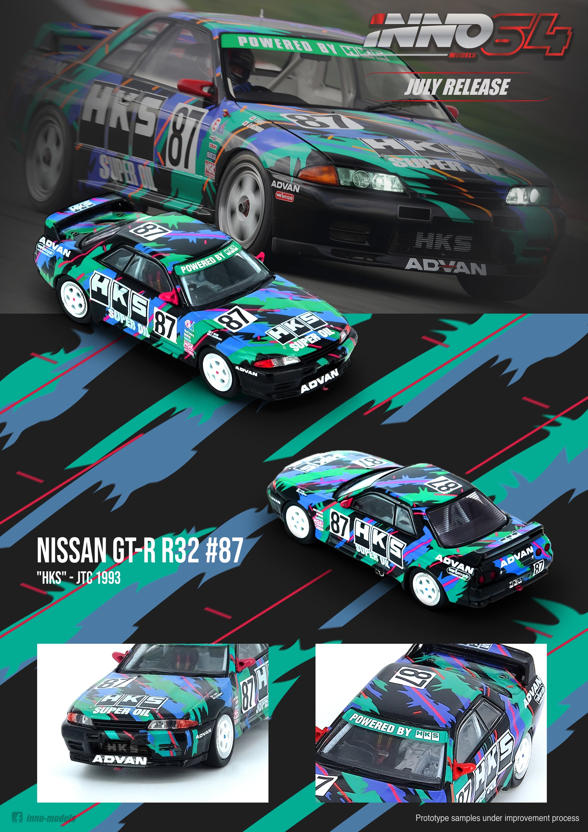 PREORDER INNO64 1/64 NISSAN SKYLINE GTR R32 #87 "HKS" JTC 1993 IN64-R32-HKS93 (Approx. Release Date : July 2020)