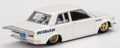 MINI GT x Kaido House 1/64 Datsun 510 Pro Street Greddy Pearl White LHD KHMG016