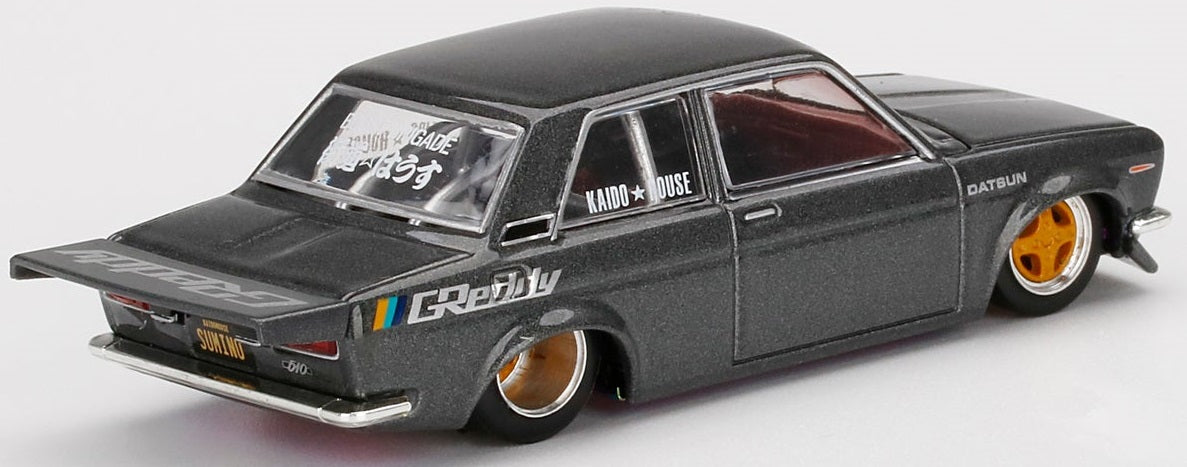 MINI GT x Kaido House 1/64 Datsun 510 Pro Street Greddy Metal Grey LHD KHMG017