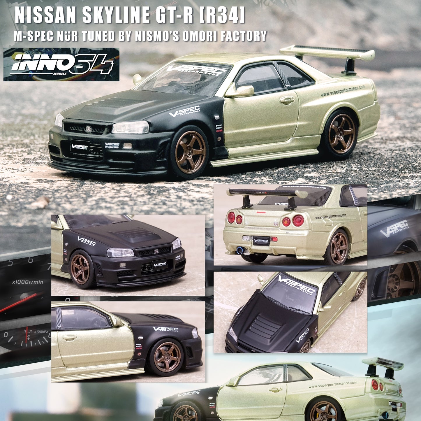 INNO64 1/64 NISSAN SKYLINE GT-R (R34) M-SPEC NUR Tuned by NISMO OMORI FACTORY IN64-R34MS-NOF
