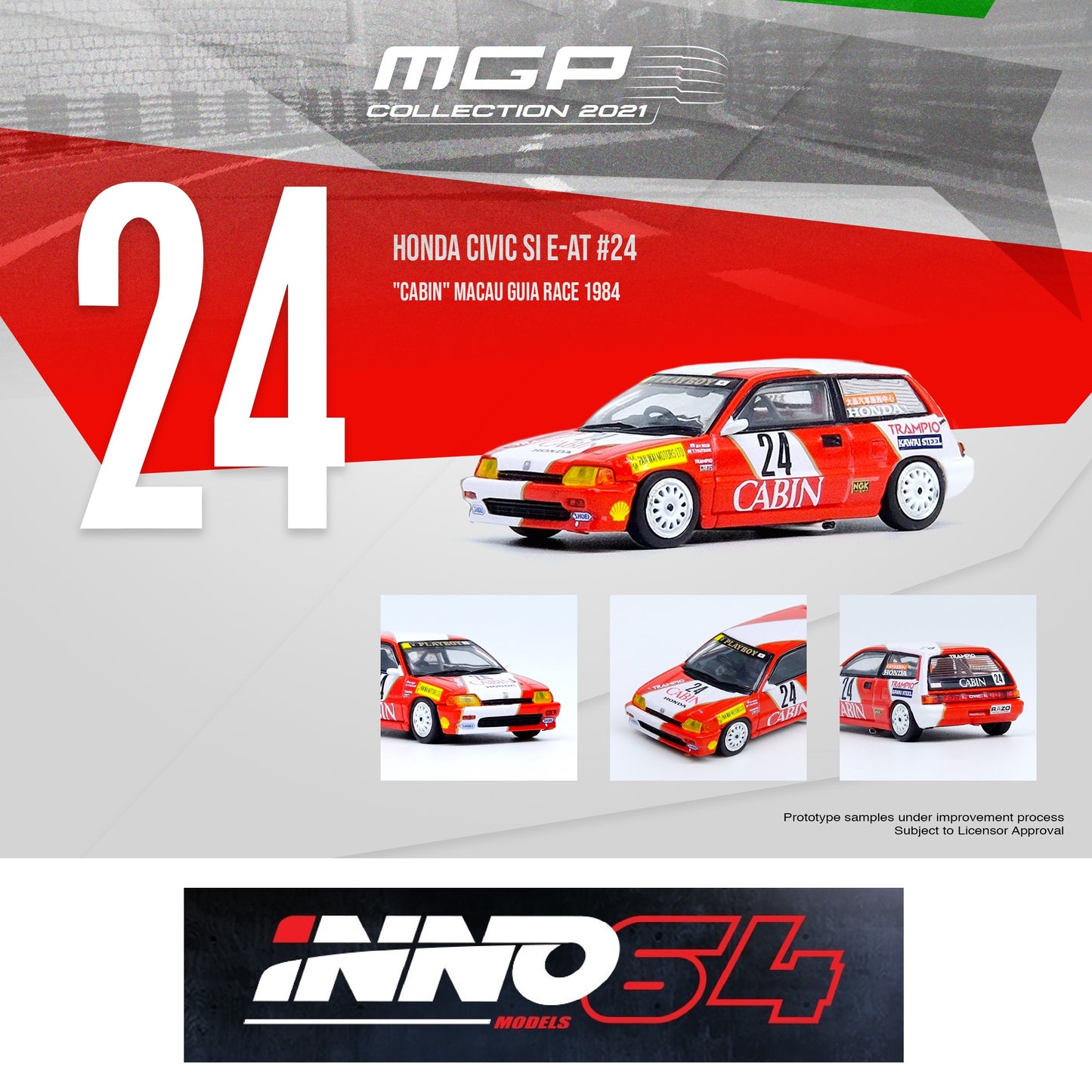 INNO64 1/64 HONDA CIVIC Si E-AT #24 "CABIN"  Macau Guia Race 1988 2nd 1600cc Class - Tomohiko Tsutsumi IN64-EAT-MGP21CB