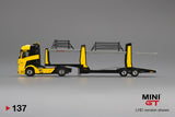 PREORDER MINI GT 1/64 Mercedes-Benz Actros Yellow w/Car Carrier LHD MGT00137-L (Release in July 2020)