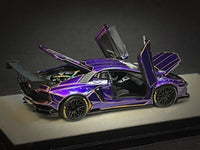 PGM 1/64 LP700 Tron Purple Diecast Fully Opened with rectangular wooden stand PGM-640408A
